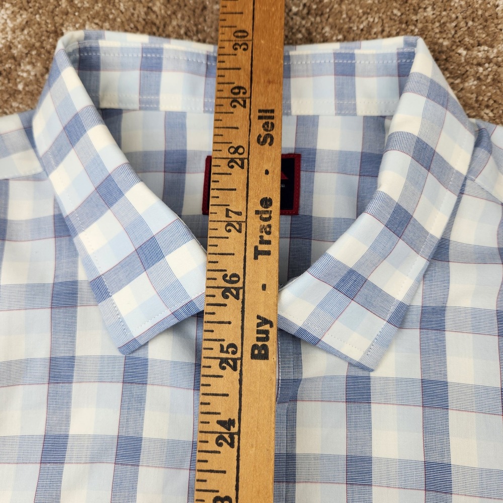 Untuckit Mens XL Slim Fit Wrinkle Free Blue White Plaid Cotton Button Down Shirt - Picture 5 of 5